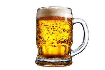 Cold Beer Mug with Foam and Bubbles, isolated on white transparent background