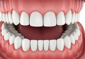 Obraz premium Close up view of an open mouth showing the upper and lower teeth and pink gums in detail