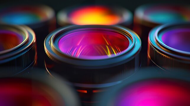 Digital art projector lens array, multiple elements, crisp focus, 