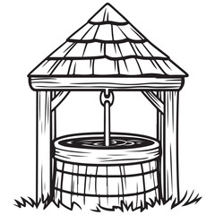 Village Water Well silhouette vector