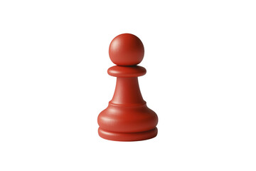 Red wooden chess pawn isolated on transparent background for strategy and concept