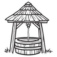 Village Water Well silhouette vector