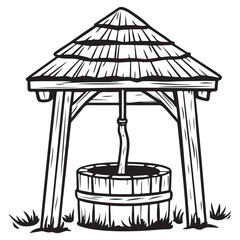 Village Water Well silhouette vector