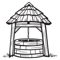 Village Water Well silhouette vector