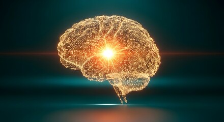 Illuminated brain with circuit board pattern on dark background symbolizing intelligence and technology
