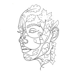 Botanical Face Minimalist Line Art