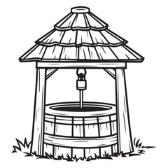 Village Water Well silhouette vector