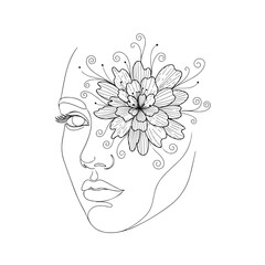 Floral Face Line Art Illustration