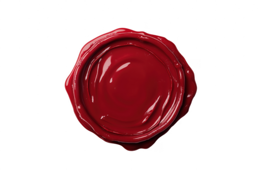 Rich red wax seal isolated on a transparent background providing texture and elegance