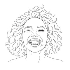 Smiling Woman Line Art Portrait