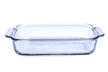 Empty Clear Glass Baking Dish isolated on white transparent background