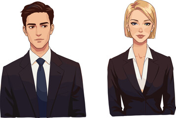 Corporate professionals portrait, business man and woman in formal suit, office colleagues headshot, workplace success, company teamwork, leadership confidence, management