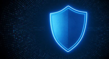 Fototapeta premium Cybersecurity shield with digital binary code background
