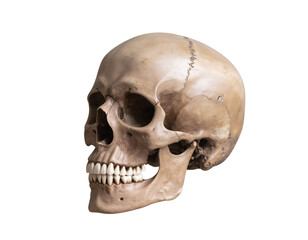 Obraz premium A detailed anatomical skull model showcasing the intricate features and structure of human bones and teeth.