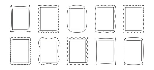 Frame thin line, border plaque simple ornament linear icon, rectangle shape text box editable stroke. Christmas geometry poster, photo pencil set isolated on white bg. Trendy Xmas vector illustration