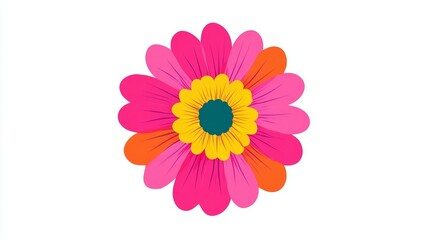 Illustration of a colorful flower with pink petals and a yellow center on a white background.
