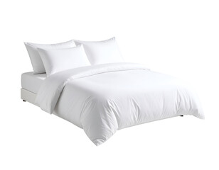 A neatly made bed featuring crisp white linens and fluffy pillows, creating a serene and inviting atmosphere.
