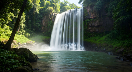Fototapeta premium Close-up of a tiny bee diligently gathering nectar from a vibrant red daisy-like flower, showcasing nature's intricate details and the beauty of its flora and fauna in a serene garden setting