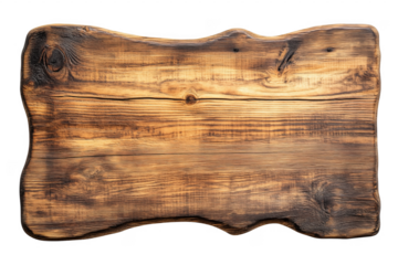 Rustic wooden sign with natural edge on transparent background ideal for text placement