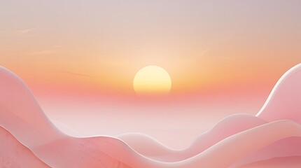 Abstract sunset landscape with soft pink waves and warm color gradient sky