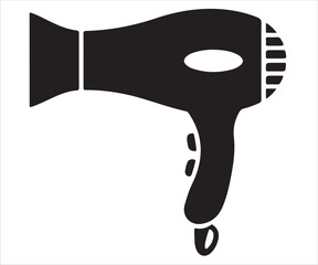 Hair dryer silhouette illustration, black vector icon of handheld beauty tool for hair styling, drying, salon, grooming, and cosmetic equipment concept isolated on white background