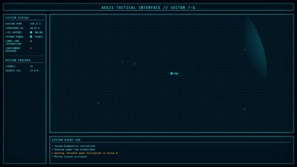 Animated cyberpunk UI with vibrant neon colors. Features a system boot log, a rotating wireframe globe, and glitching text effects. A bright, high-tech screen for futuristic concepts. - Powered by Adobe