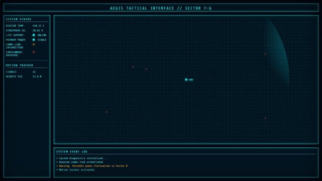 Animated cyberpunk UI with vibrant neon colors. Features a system boot log, a rotating wireframe globe, and glitching text effects. A bright, high-tech screen for futuristic concepts. - Powered by Adobe