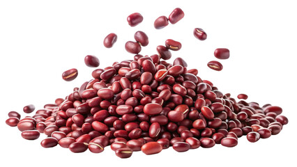 A pile of vibrant red kidney beans with some beans falling from above isolated on transparent background