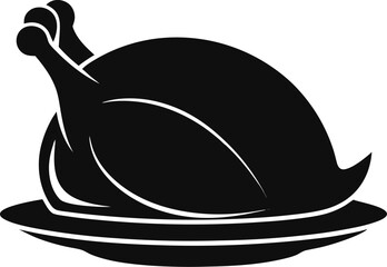 Roasted turkey on platter silhouette  vector black , white background 
