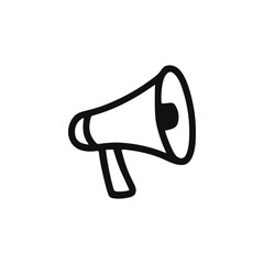 Simple and bold megaphone icon in black and white. Vector illustration perfect for communication, announcements, and advertising themes. Ideal for marketing and promotional materials.