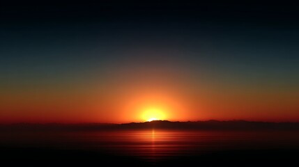 Obraz premium Breathtaking Sunrise over Serene Waters with Majestic Mountain Silhouette