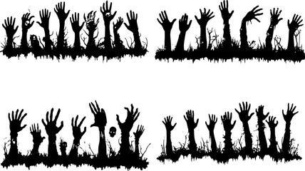 Set of Rising Zombie Hands Silhouette