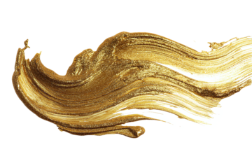 Gold glitter paint stroke isolated on white transparent background
