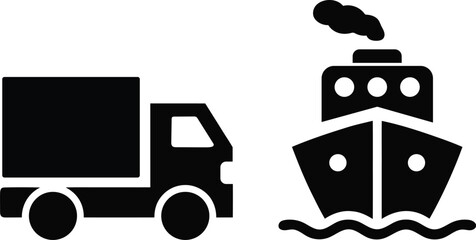 Global trade concept truck and ship transportation vector icon style