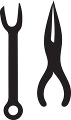 Hand Tools Silhouette Illustration Spanner and Pliers Depicting Repair Maintenance and Construction Work Equipment Instruments Devices and Mechanical Concepts