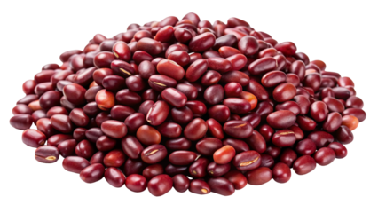 A large pile of vibrant red kidney beans forming a textured mound isolated on transparent background