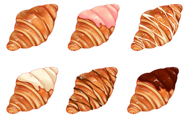 Croissant Collection Plain Butter Vanilla Strawberry Chocolate Drizzle Glaze