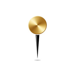 "Golden Pin Icon with Metallic Shine on Transparent Background"