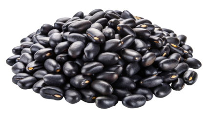A generous pile of shiny black beans isolated on transparent background