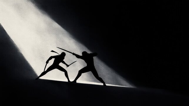 Silhouette combat scene