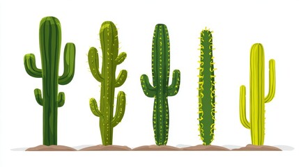 A colorful cactus garden thrives under a bright blue desert sky, showcasing various succulent plants and arid flora