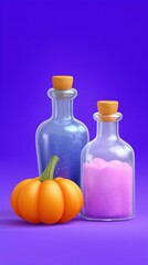 Obraz premium Colorful Potion Bottles with Pumpkin Decor