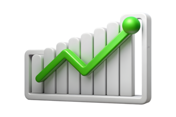 Green Arrow Graph Rising Over White Bars pending isolated on a transparent background