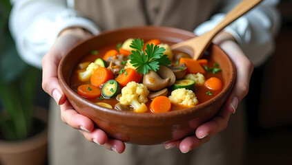 Hearty Vegetable Soup with Mushrooms and Herbs