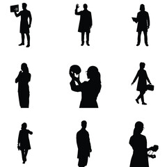 Silhouette collection of medical professionals in various poses including doctors nurses and scientists in a clean and modern style