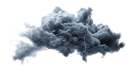 Ominous Thunderstorm Cloud with Jagged Lightning Bolts on Transparent Background dark cutout PNG isolated on a transparent background