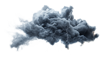 Ominous Thunderstorm Cloud with Jagged Lightning Bolts on Transparent Background dark cutout PNG isolated on a transparent background