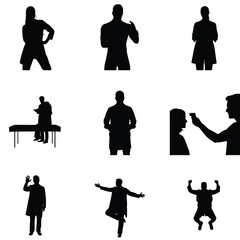 Diverse silhouettes of medical professionals and people in various poses against a white background showcasing healthcare and wellness concepts