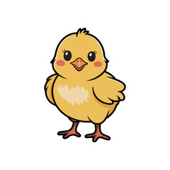 Cute cartoon chick with rosy cheeks isolated on white background