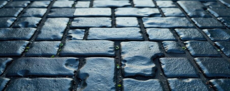 Dark gray rectangular stone paving, tight interlocking pattern, smooth surface , flagstone, background